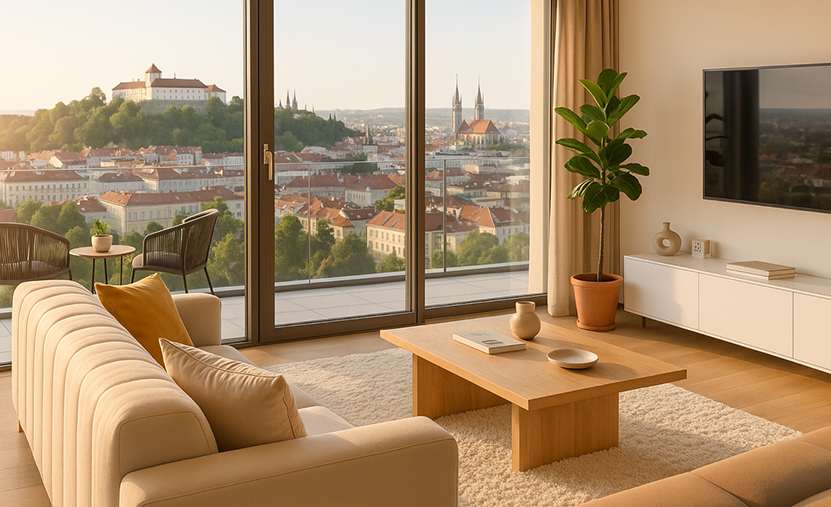 Výhled na Brno z obývacího pokoje