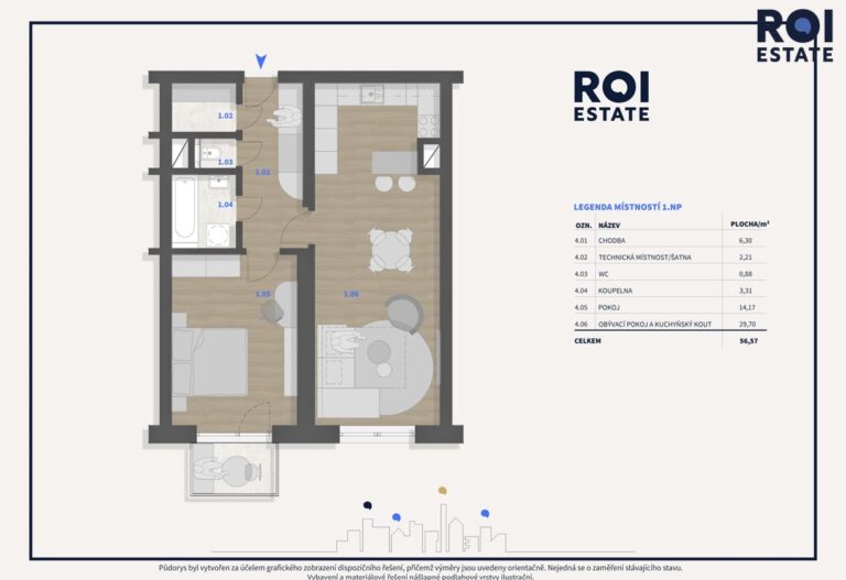Prodej prosvětleného bytu 2+kk s balkonem a klimatizací – Brno, Komárov