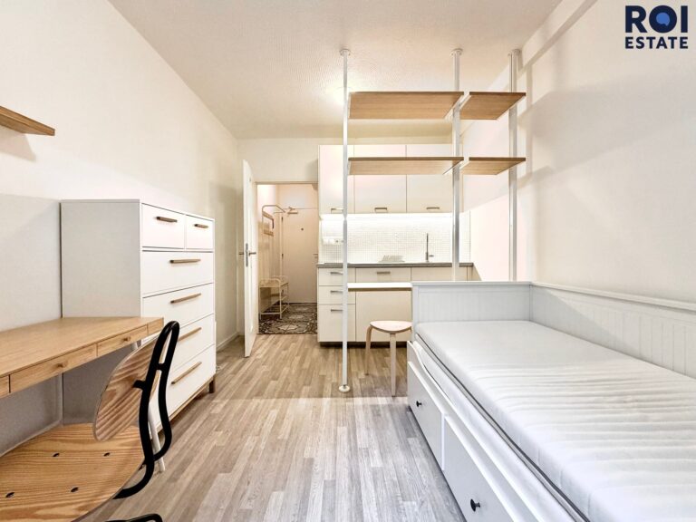 Pronájem bytu 1+kk , celková plocha 27 m², Brno – Pisárky, s terasou, sklepem a společnou zahradou s ohništěm