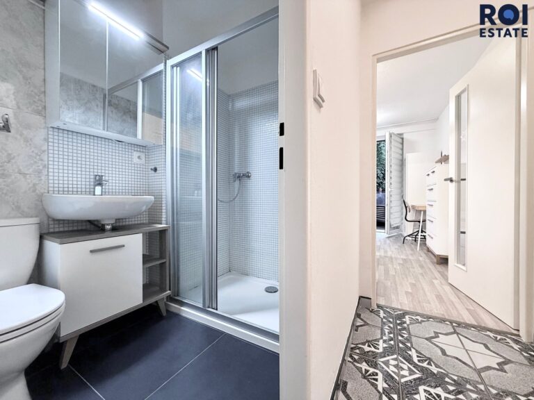 Pronájem bytu 1+kk , celková plocha 27 m², Brno – Pisárky, s terasou, sklepem a společnou zahradou s ohništěm