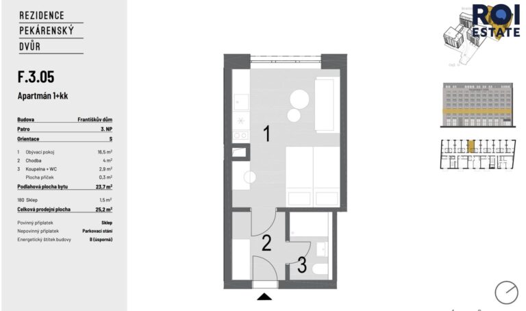 Stylový ateliér 1+kk 23 m² se sklepem v prémiovém projektu Pekárenský dvůr, Brno – Zábrdovice